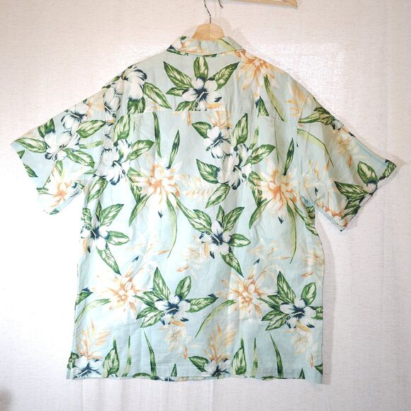Caribbean Mens Hawaiian Floral Shirt Light Blue Hibiscus Linen Blend Tall XLT - Picture 8 of 11